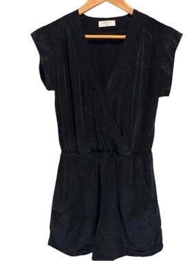 Babaton romper Black V-Neck Short Sleeve shorts faux wrap front 100% silk